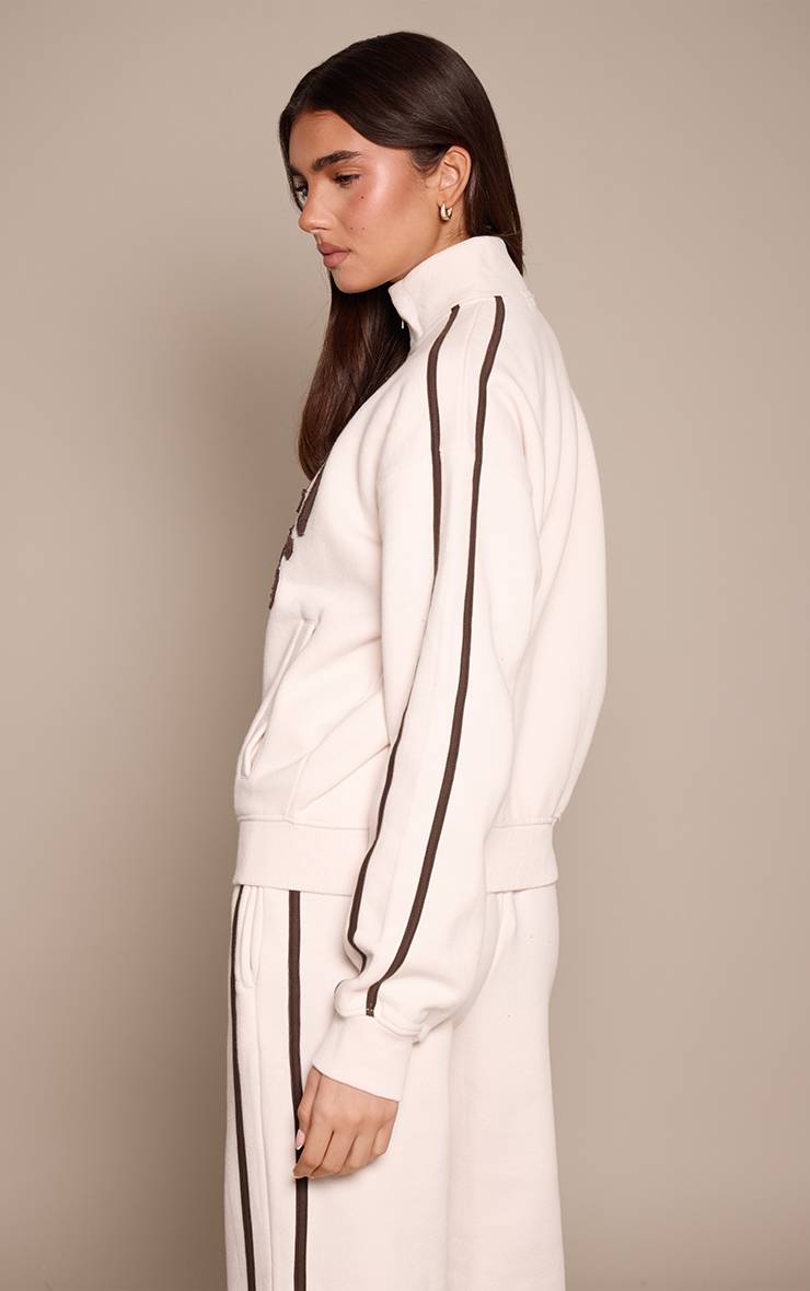 Crème Sweat Zippé Crème À Appliqué Monaco Avec Détails Contrastés