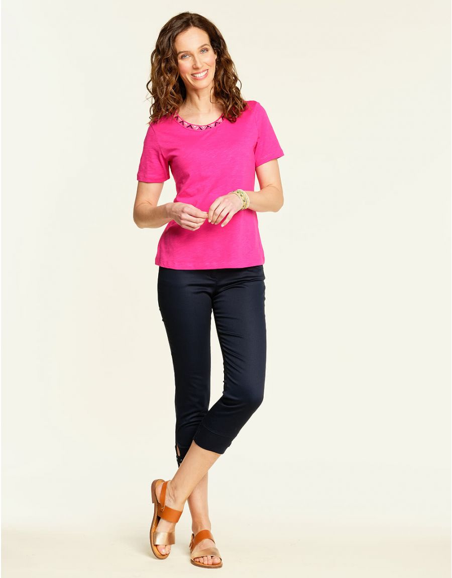 T-shirt fuchsia col rond