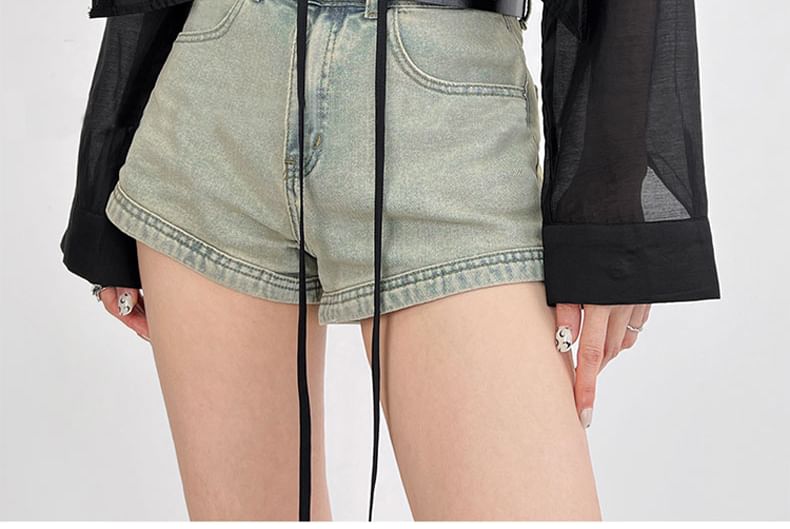 Okalpis - Low Rise Washed Wide-Leg Denim Shorts
