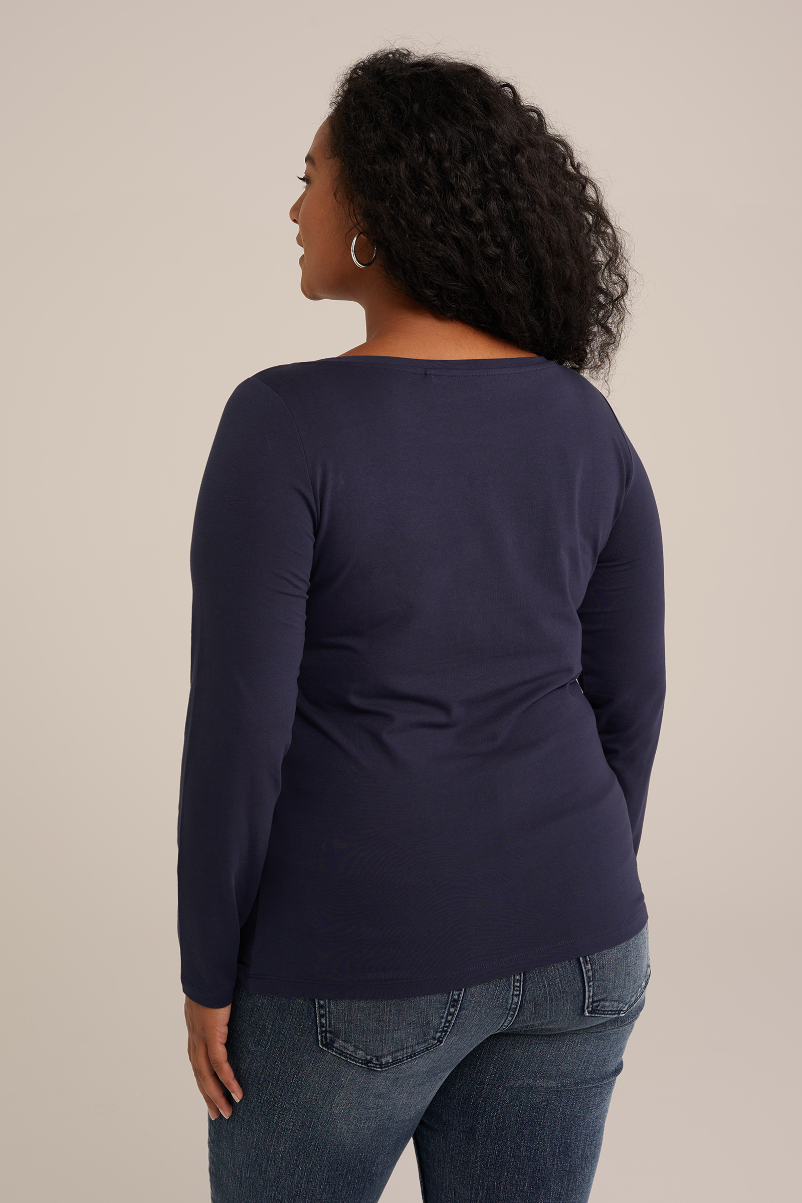 T-shirt - Curve WE Fashion Donkerblauw