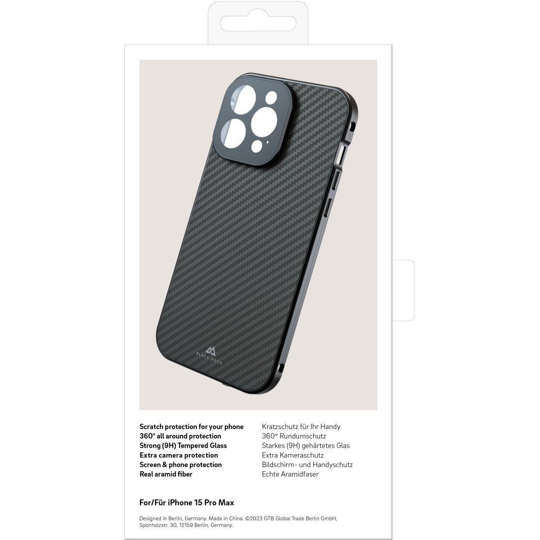 iPhone 15 Pro Max Magnetische 360° Glass Schutzhülle mit Echt Carbon Backcover   Display- / Kameraschutz (1330TGCB02) - Schwarz