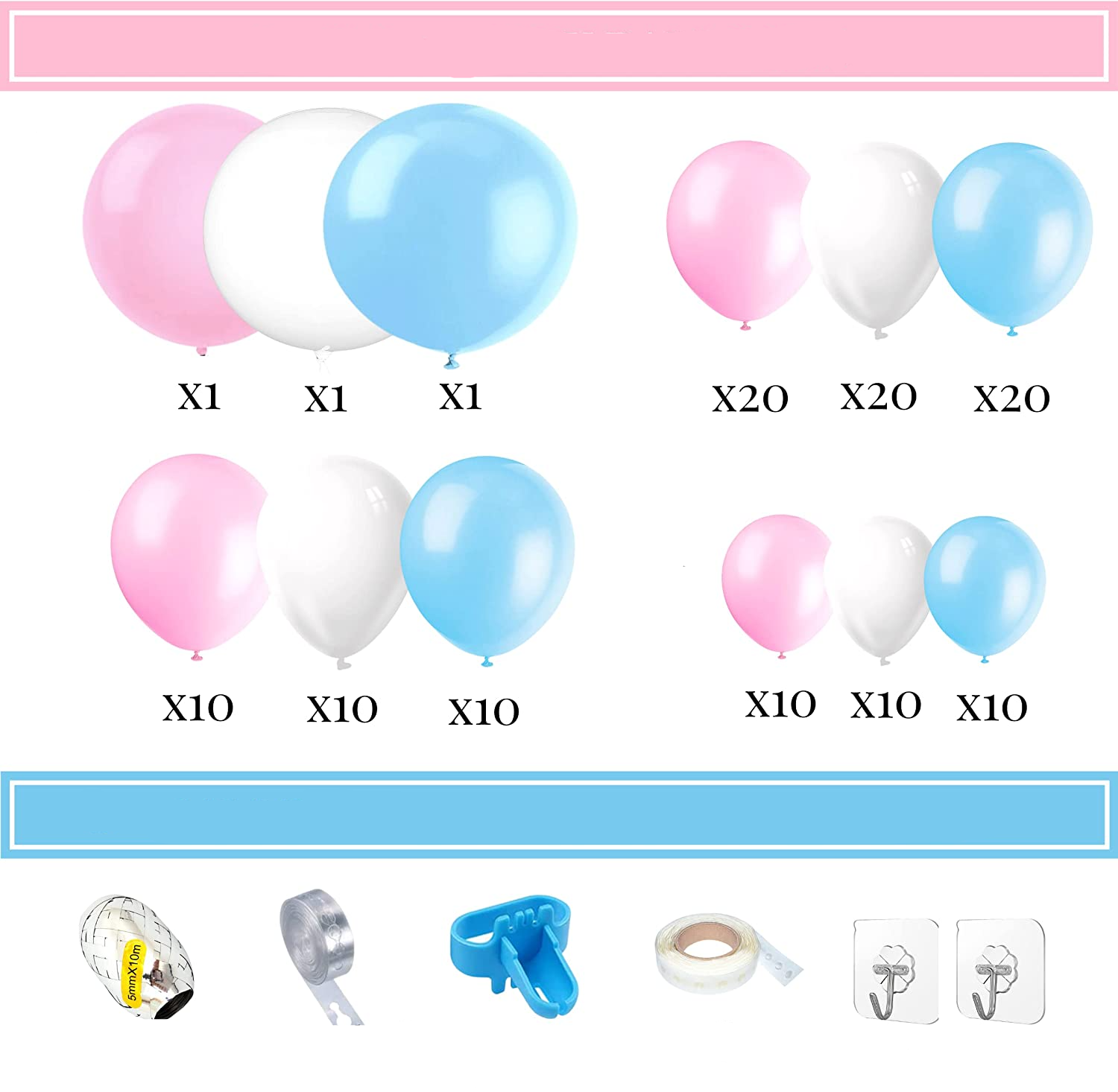 (151-tlg. Set) Baby Shower Party Deko Gender Reveal Ballons   Ballon Boxen - Rosa / Blau