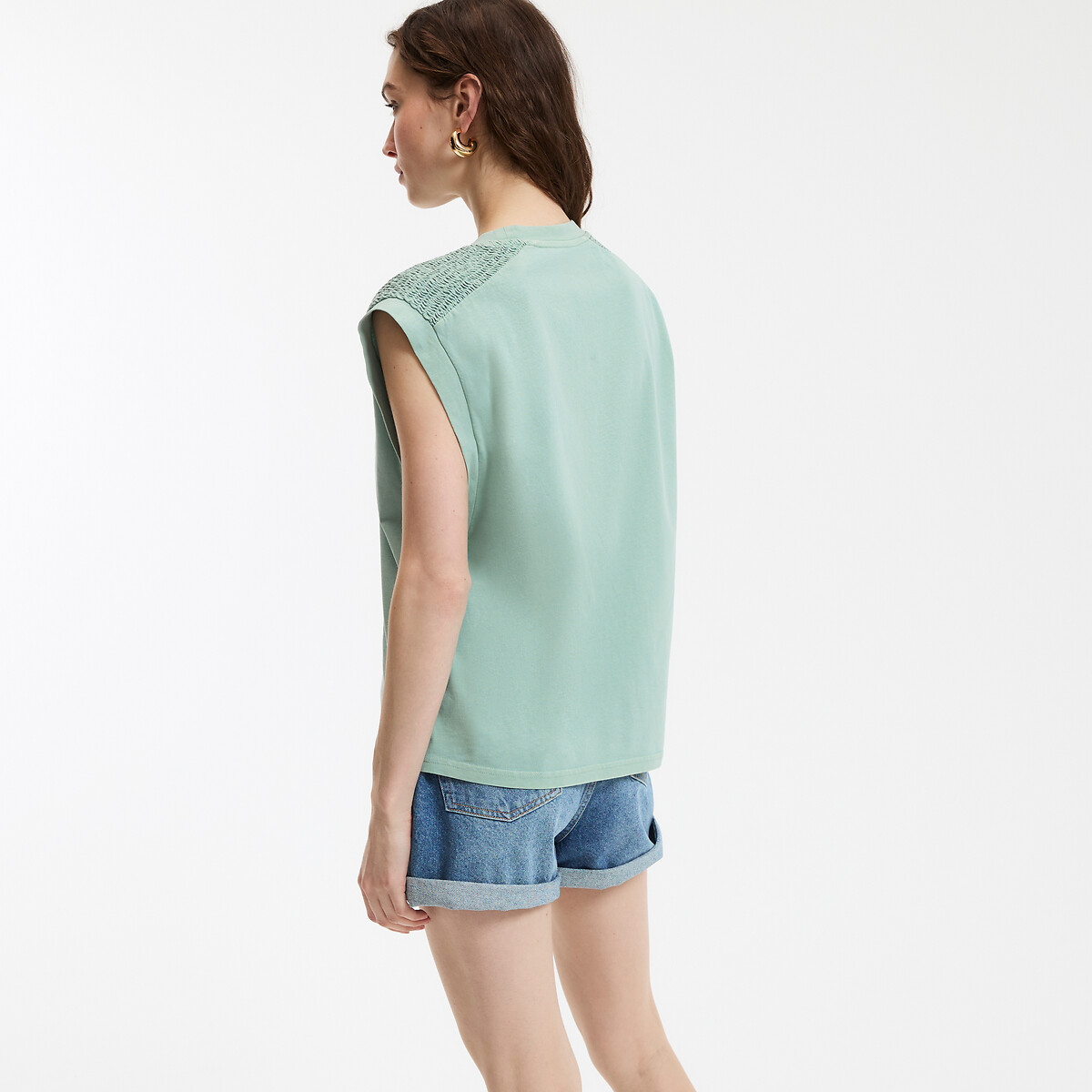 COLEÇÃO LA REDOUTE<br>Camiseta sem mangas com gola redonda e ombros franzidos
