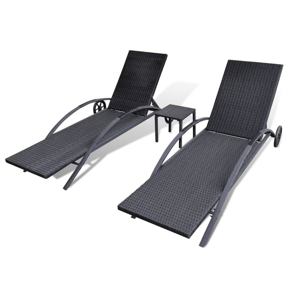 Chaises longues avec table 199,5 x 65 x 37 cm résine tressée noir