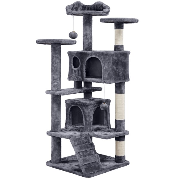 Yaheetech Kratzbaum 138 cm Kletterbaum Katzenkratzbaum mit 3 Aussichtsplattformen und 2 Plüschhöhlen Stabil Katzenbaum für Kleine und mittelgroße Katzen