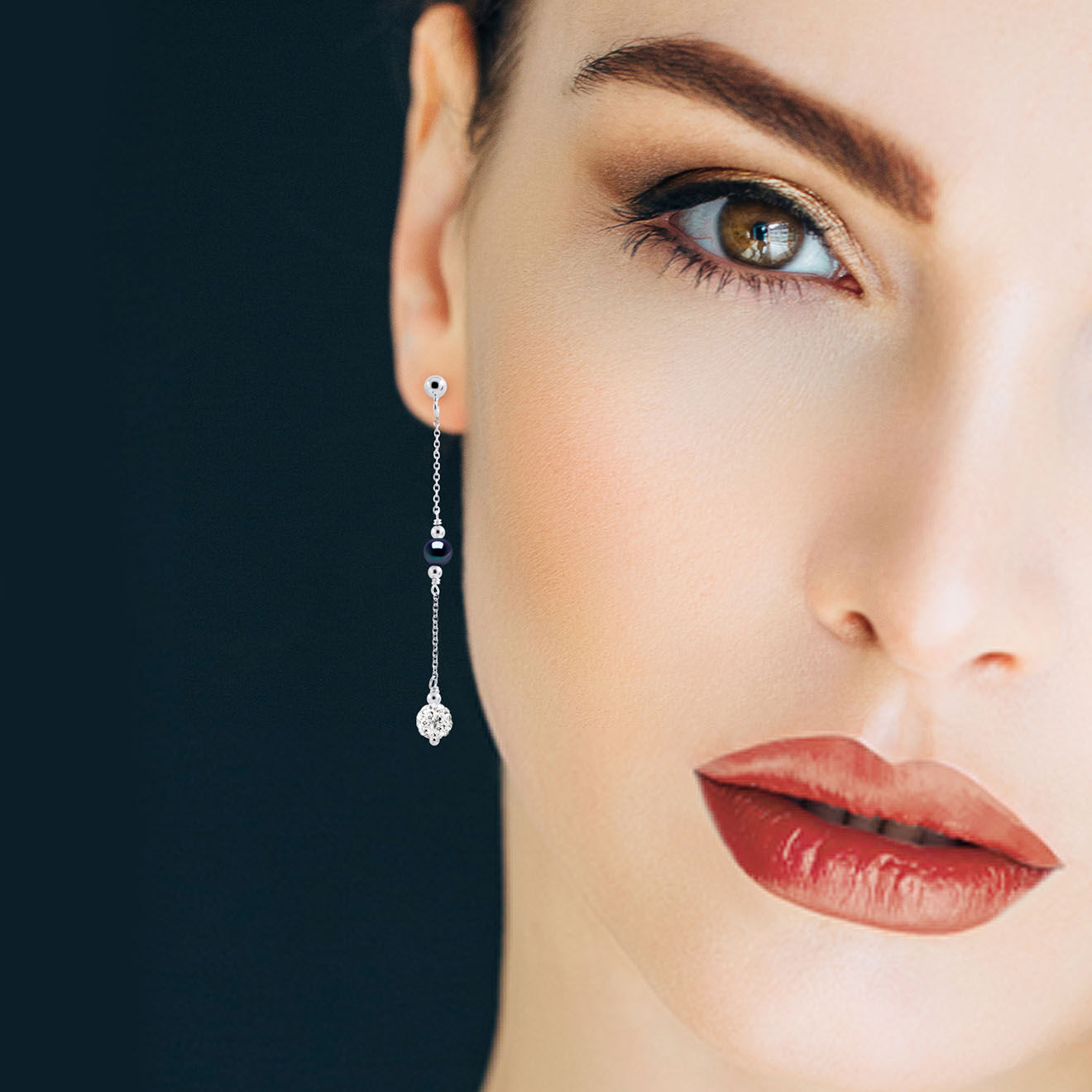 Mitzuko Boucles d'oreilles Barbara Argent Perles d'Eau Douce noires