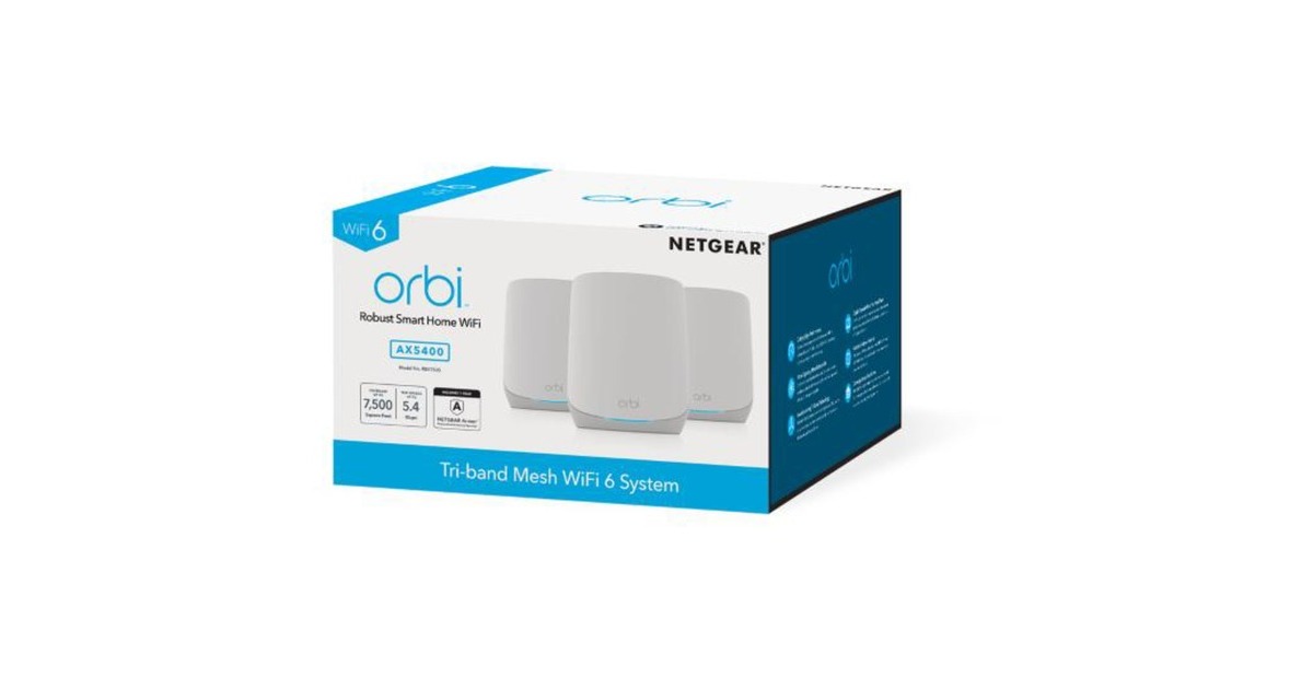 NetgearOrbi RBK763s Tri-band Mesh WiFi 6 Systeem mesh router  (Wit, 1x Orbi-router (RBR760) + 2x Orbi-satelliet (RBS760), Dekking tot 525 m²)