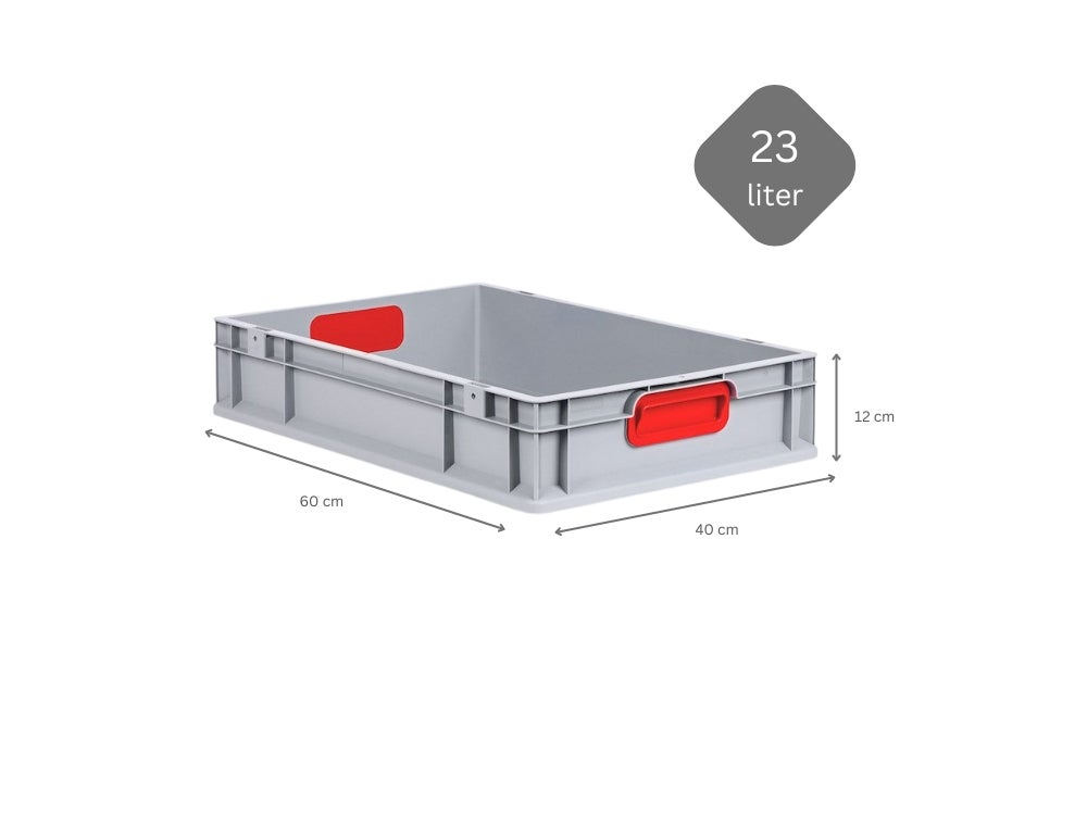 PROREGAL Eurobox Nextgen Kleur HxBxD 12 x 40 x 60 cm 23 liter Handgrepen Rood Gesloten Gladde Bodem Euro Container Transportbox