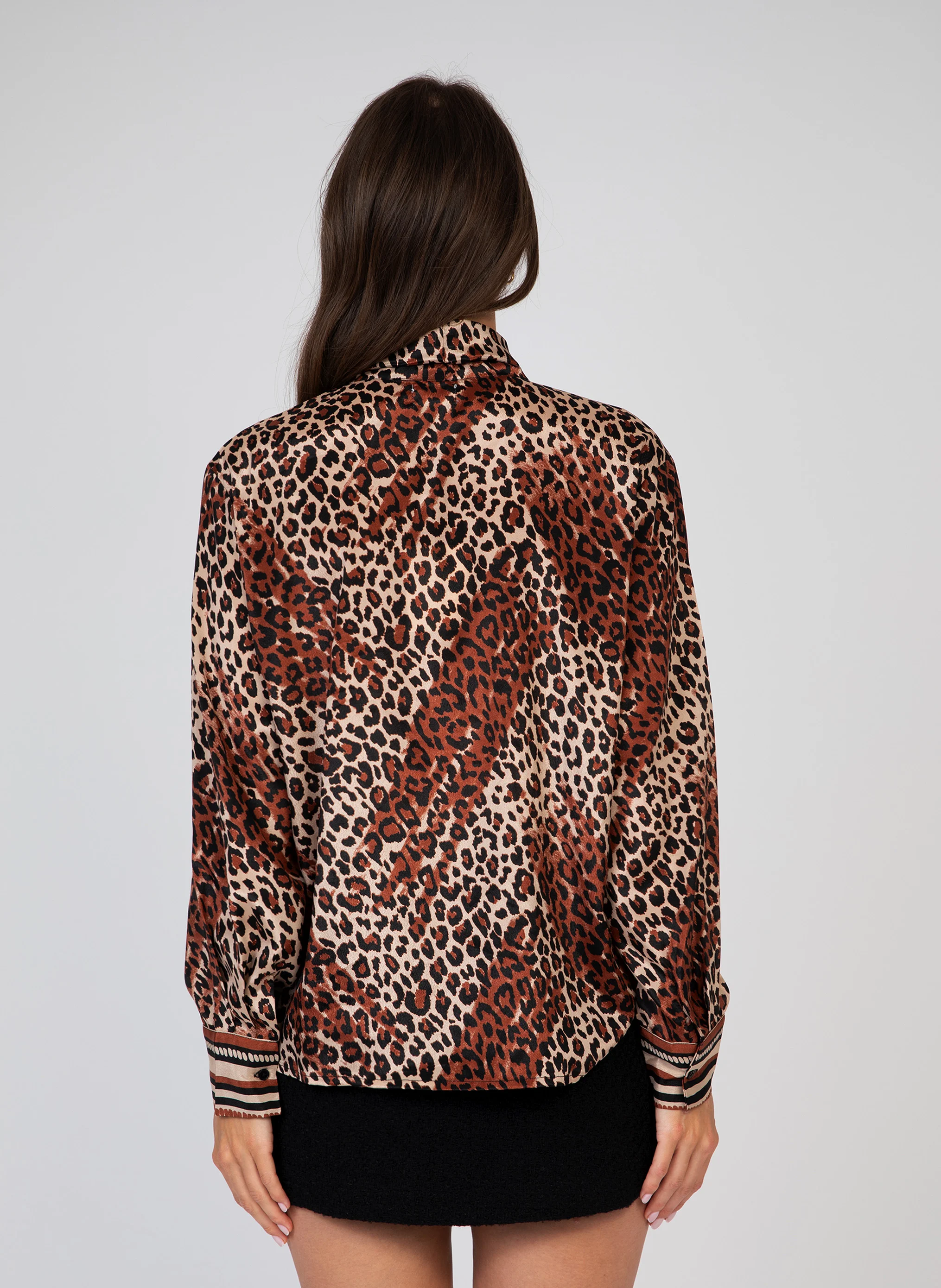 SIRINE - Chemise col lavallière imprimée | Marron