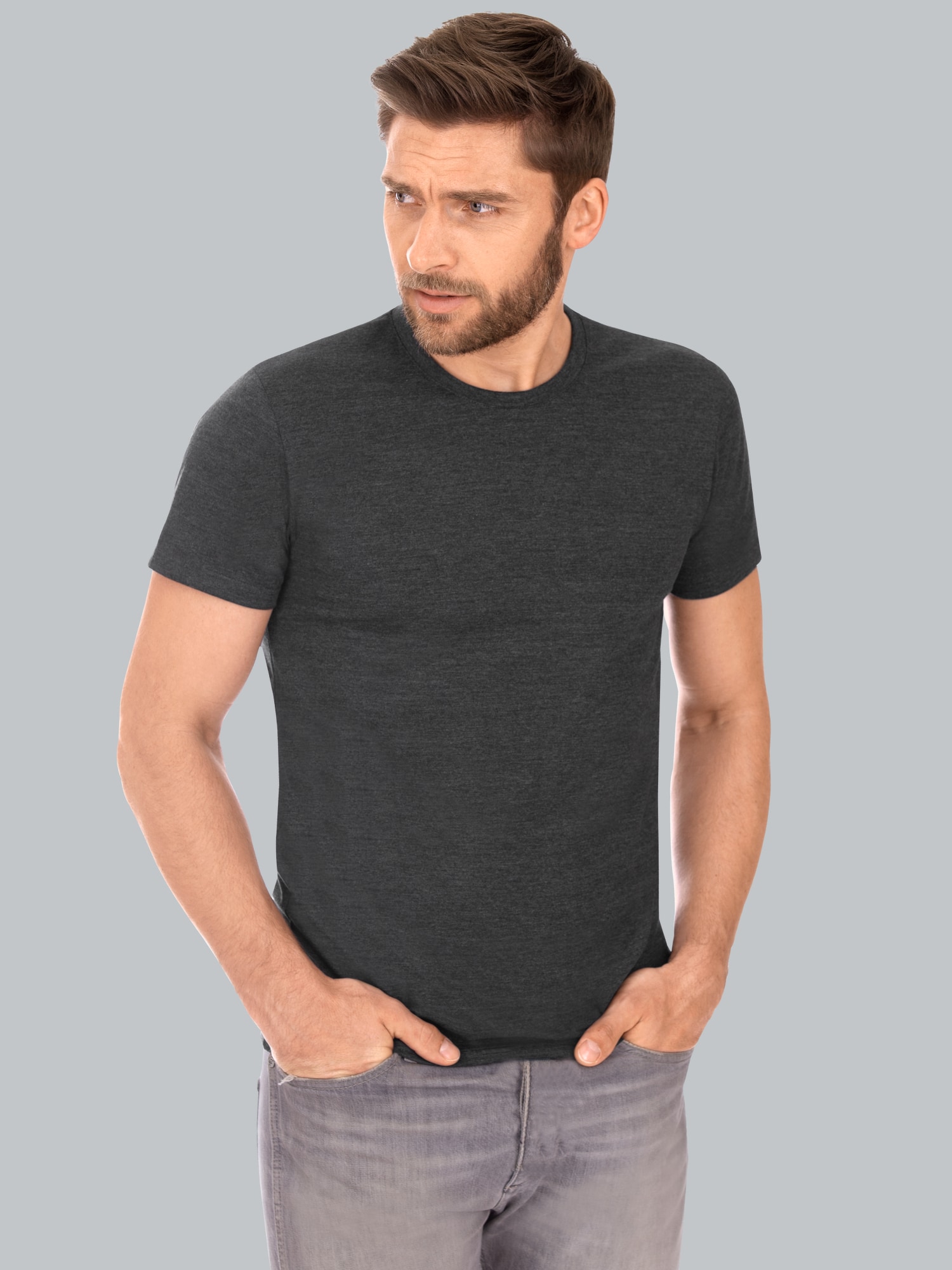 Slim Fit T-Shirt aus DELUXE Baumwolle Anthrazit-melange