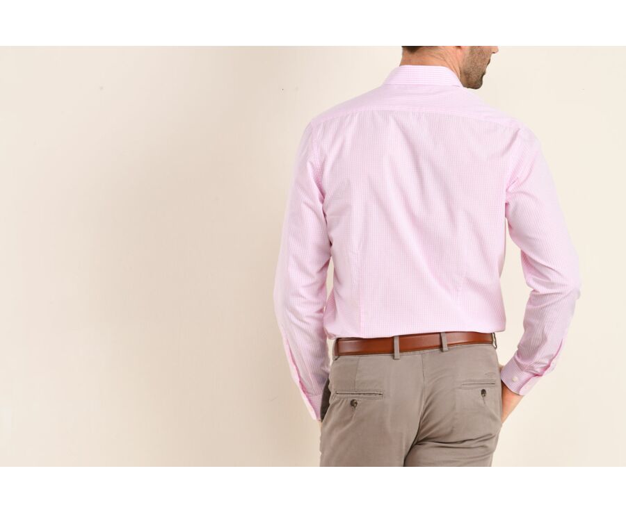 Chemise blanche à carreaux roses - Col français - ALFIERO