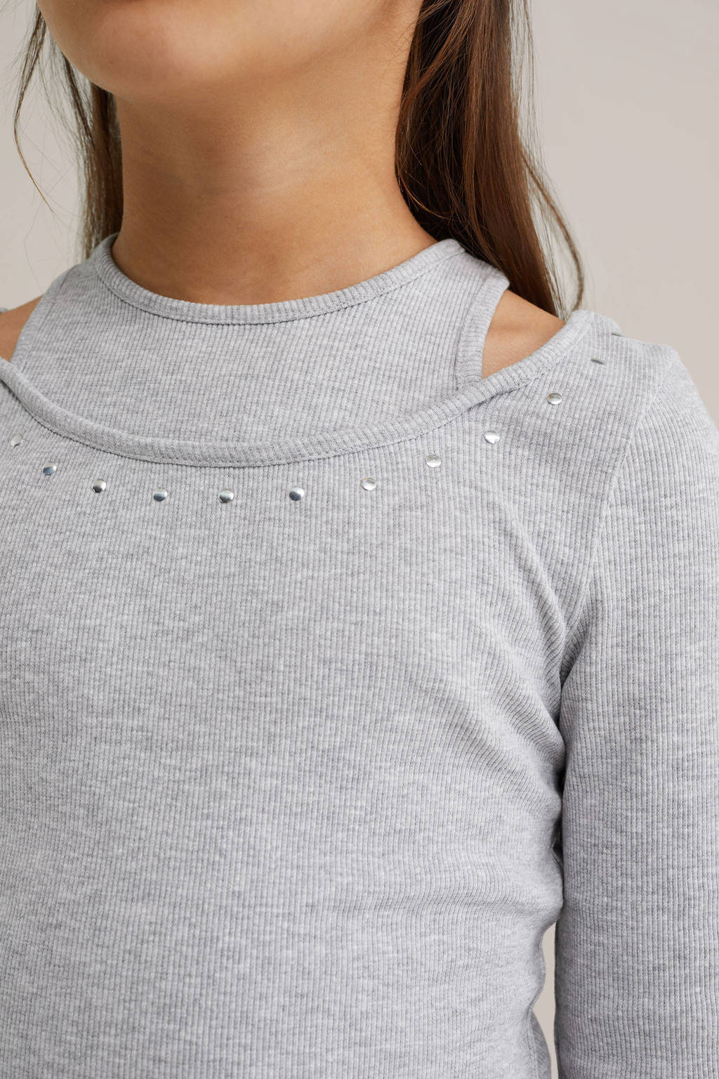 WE Fashion longsleeve grijs melange rib gebreid