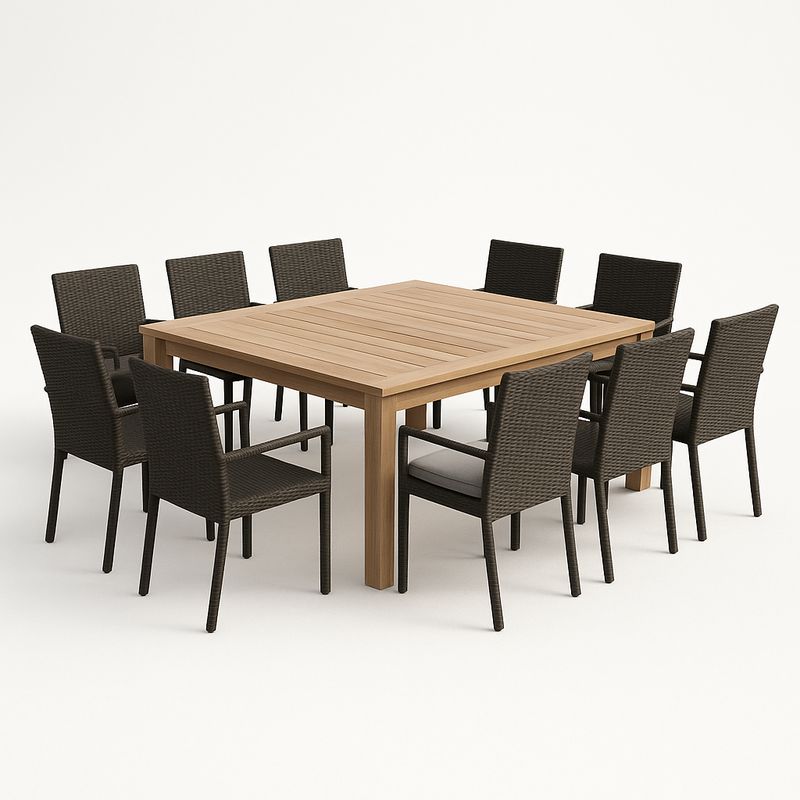 Holztisch-Set mit 10 Polyrattan-Stühlen Natur/Braun