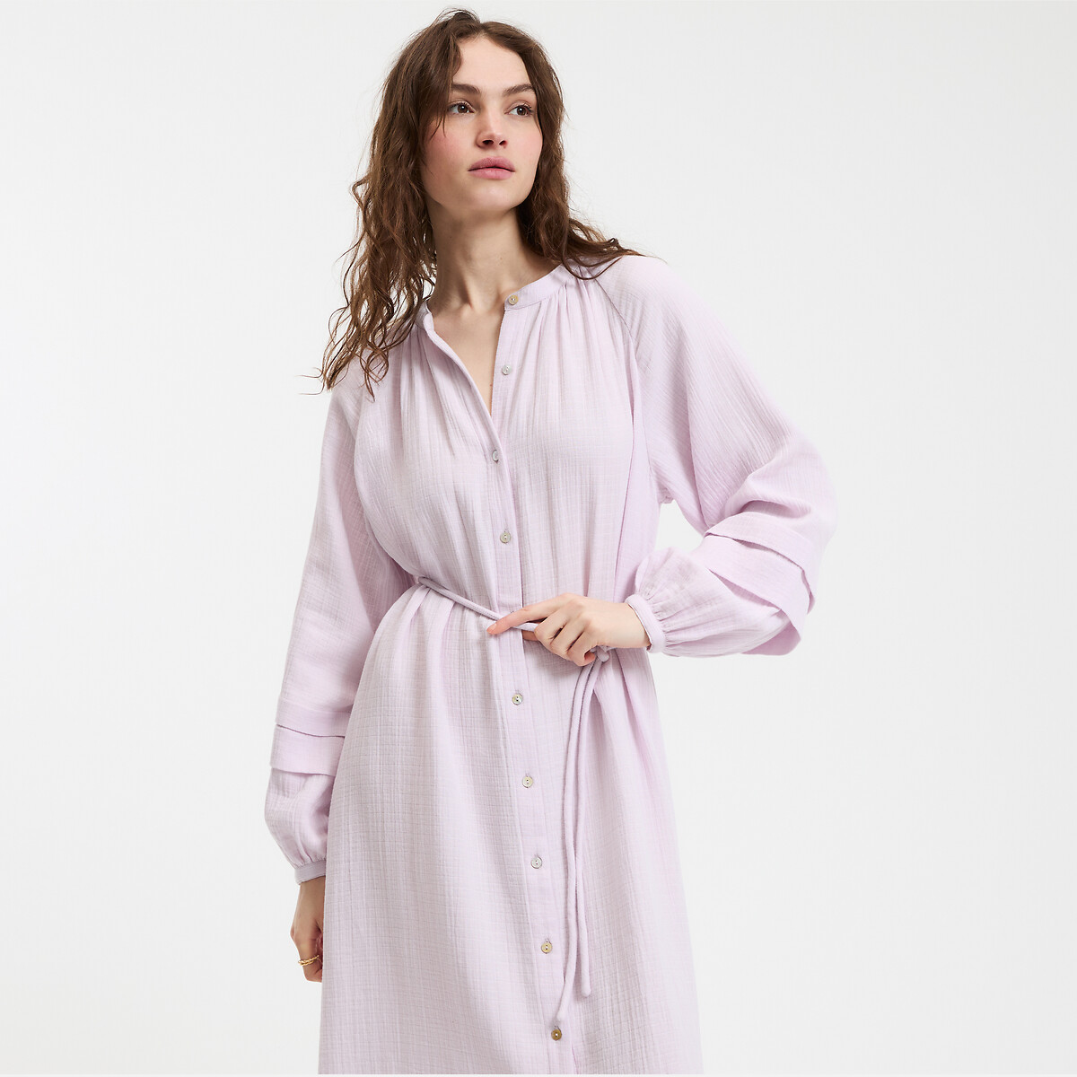 COLEÇÃO LA REDOUTE<br>Vestido longo evasê com decote redondo e mangas compridas