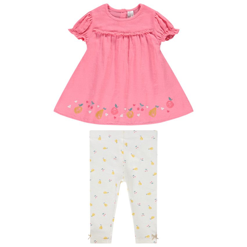Ensemble tunique en double gaze de coton + legging imprimé fruits pour bébé fille - Multicolore