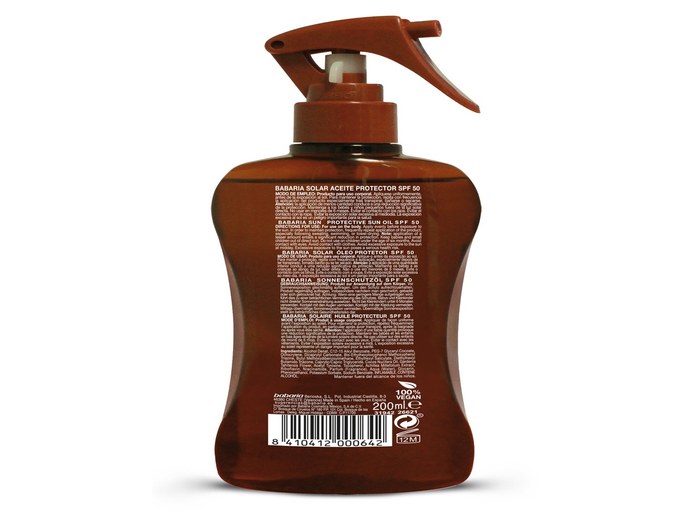 ÓLEO PROTETOR SOLAR BABARIA COCO SPF50 200ML