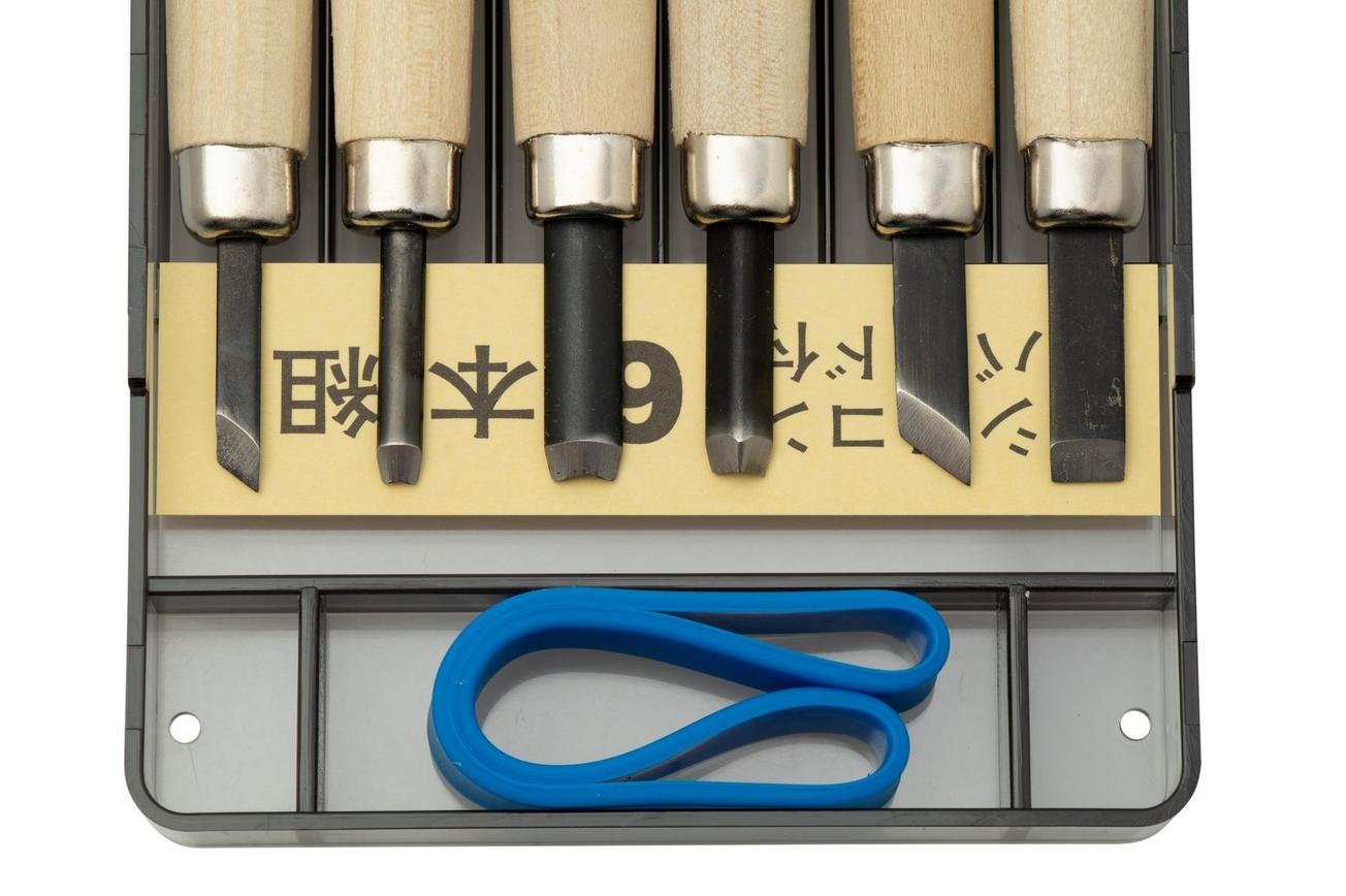 Yoshiharu KL-6 Maruichi Japanse houtsnijmessen, set van 6 in plastic case
