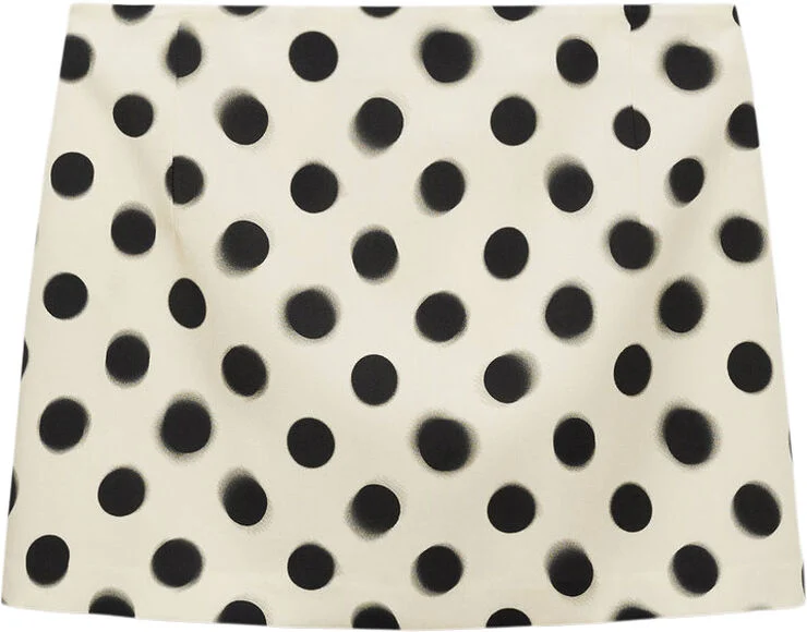 MANGO Polka dot satin mini skirt Light beige