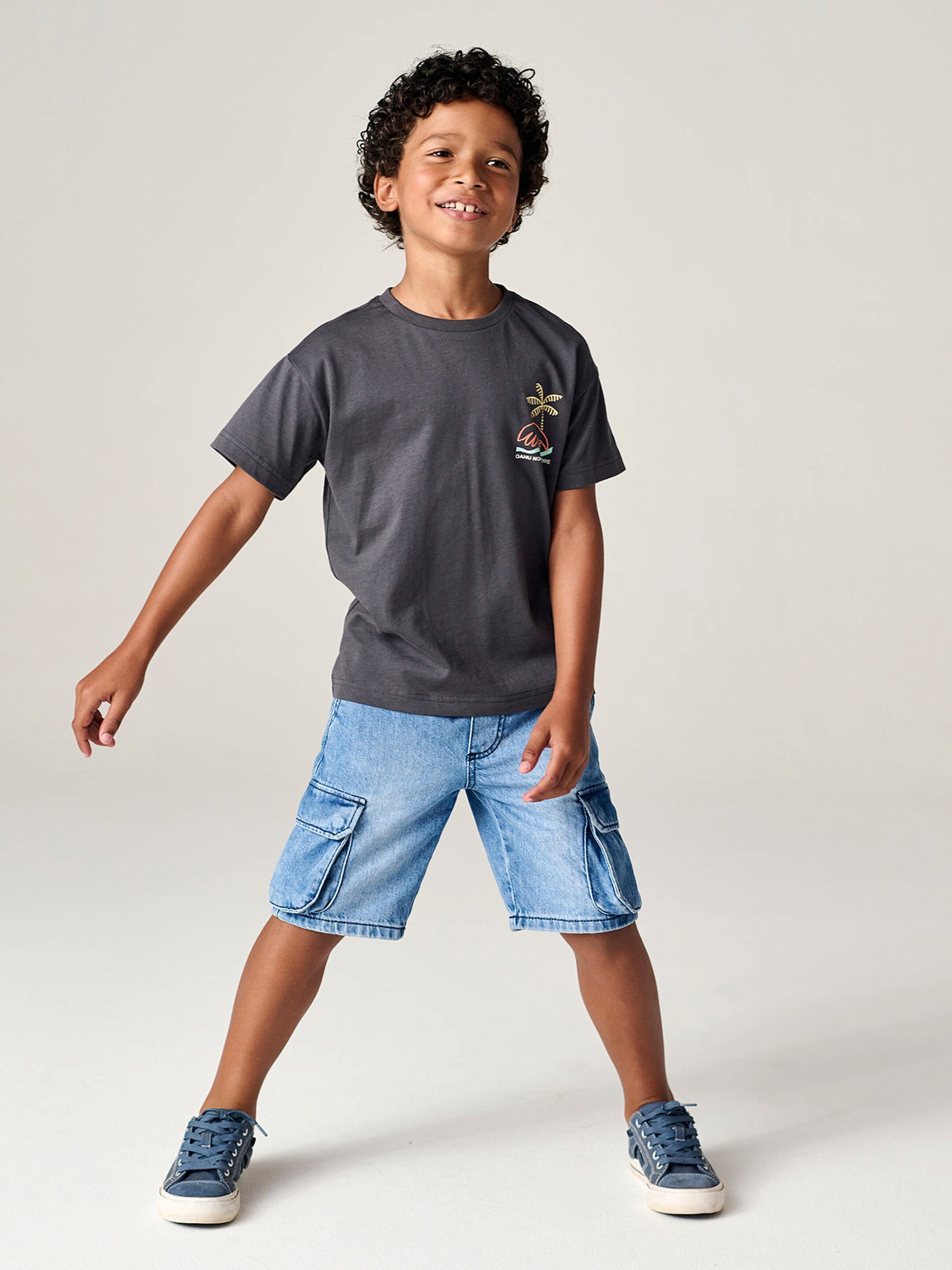 Vertbaudet Jungen T-Shirt mit Motiv vorn und hinten, mit Recycling-Baumwolle anthrazit