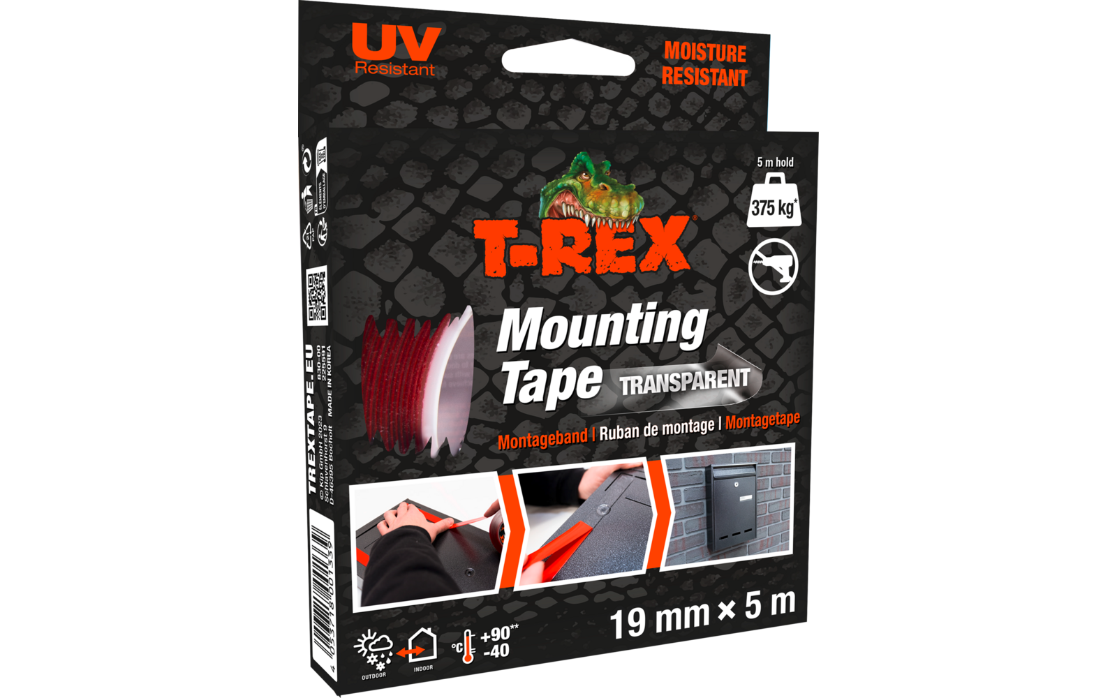 T-Rex Moutning Tape für dauerhafte Anwendungen ohne Bohren oder Schrauben 5 Meter transparent