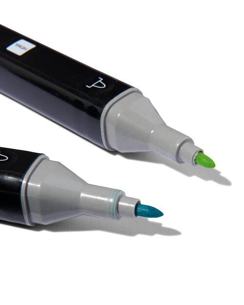 6 marqueurs twin tip bleu-vert
