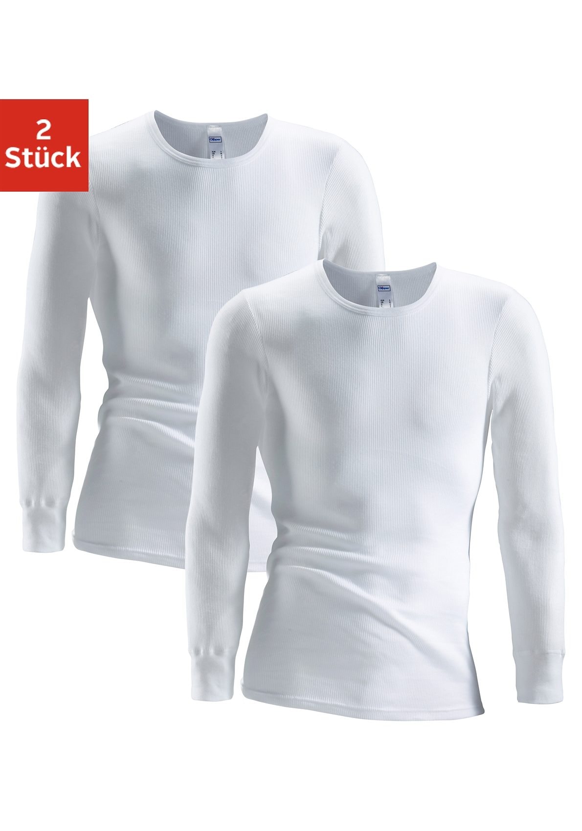 Clipper Unterhemd 2 Stk. tlg., schlichtes Basic, Unterziehshirt - in Doppelripp, Langarmshirt