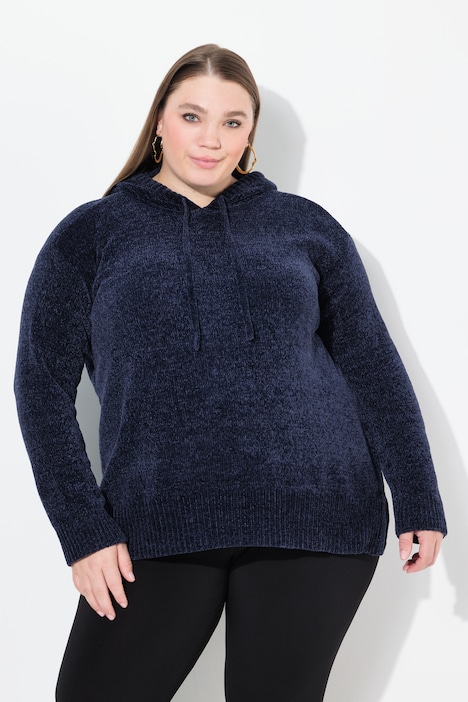 Chenille-Hoodie, Kapuze, Kordel, Langarm