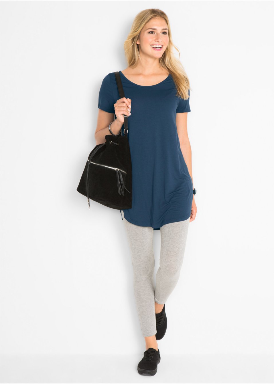T-shirt long en viscose, manches courtes