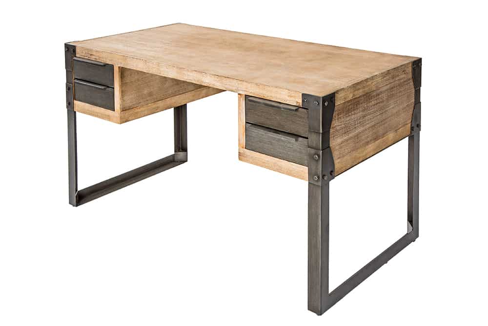 Massiver Industrial Schreibtisch FACTORY 135cm Akazie weiß gekälkt