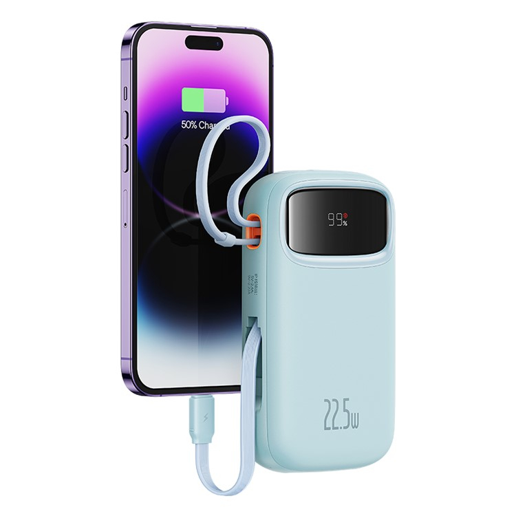 (22.5W) 20000mAh USB A / USB C Powerbank Power Delivery Ladegerät inkl. USB C / Lightning Ladekabel mit LED Anzeige - Hellblau