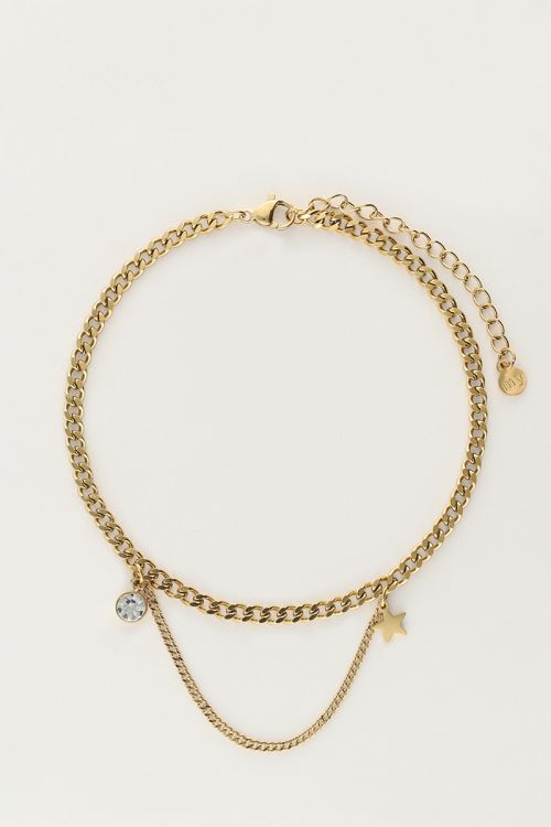 Schakel enkelbandje met strass steentje & sterretje