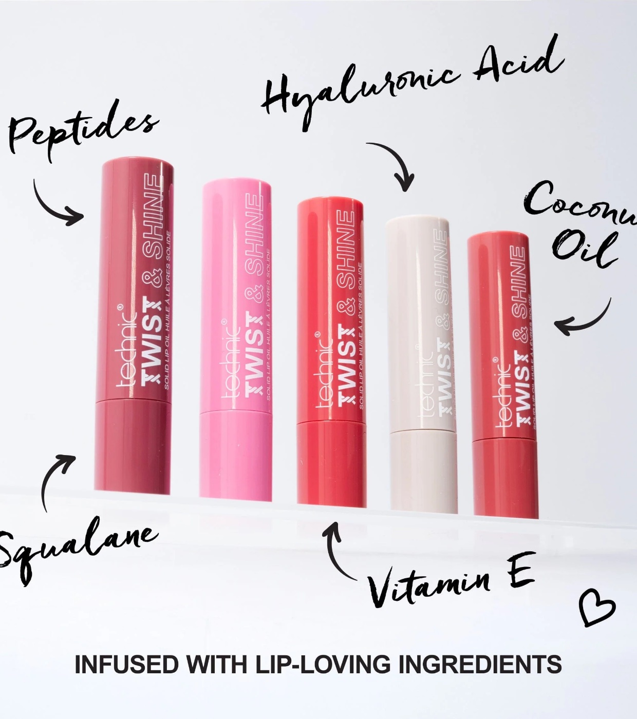 Technic Cosmetics - Óleo labial sólido com cor Twist & Shine - Strawberry Kiss