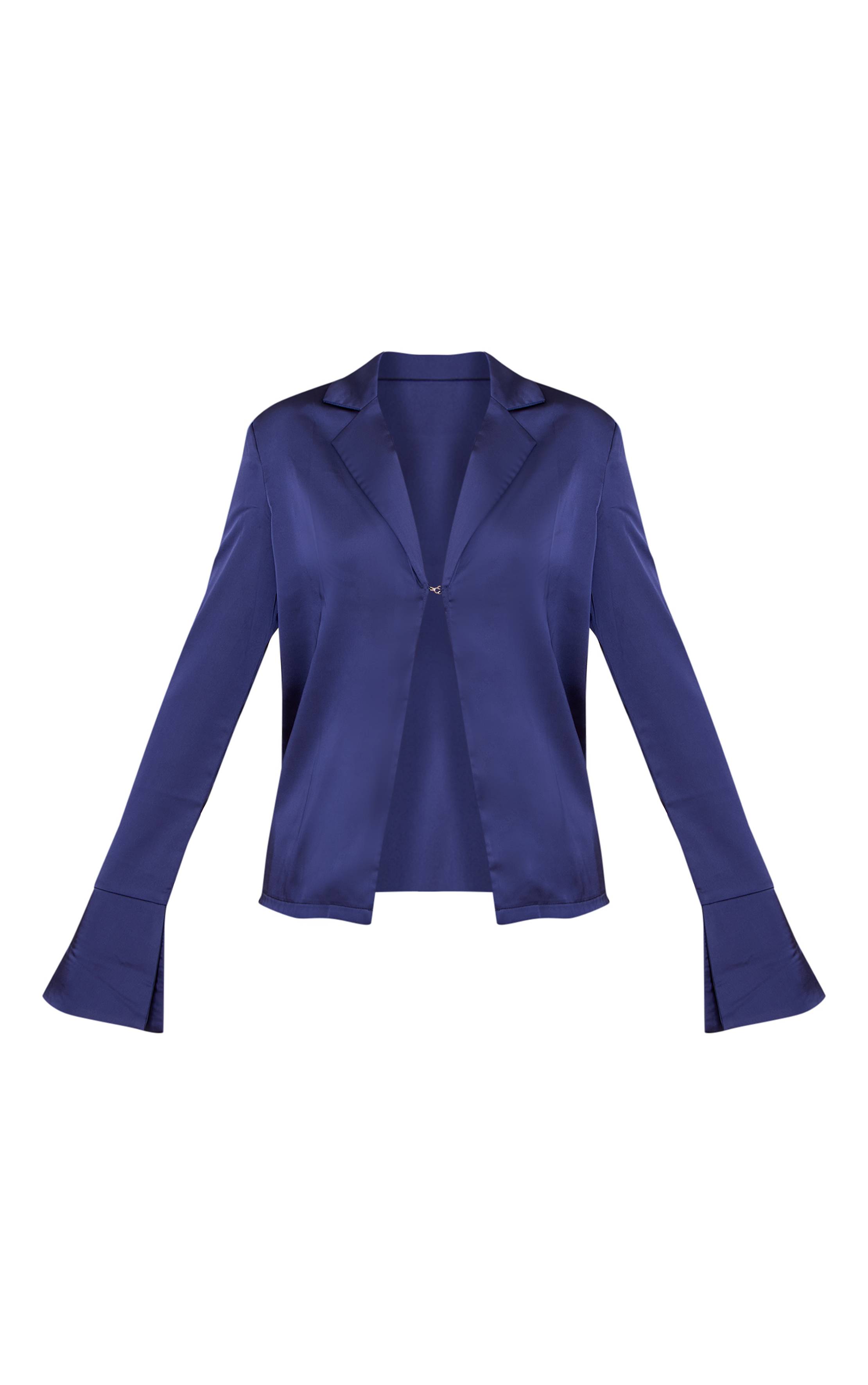 Bleu Marine Chemise Oversize En Satin Avec Détail Agrafes Et Œillets