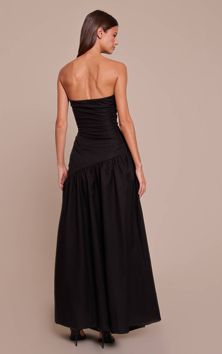 Noir Robe Longue Bandeau Froncée En Tissu Tissé