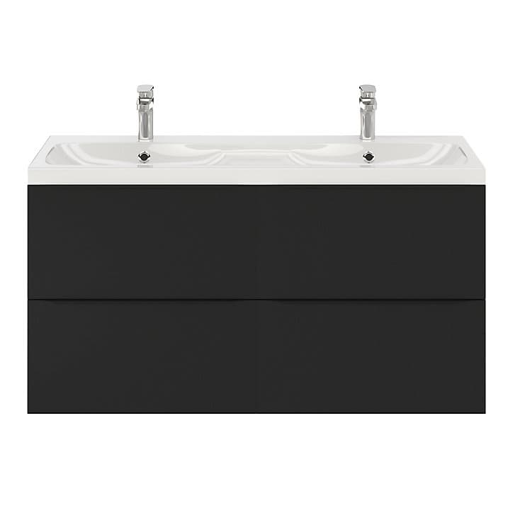 Ensemble salle de bains l.120 cm meuble à suspendre Imandra noir mat + plan double vasque résine blanc