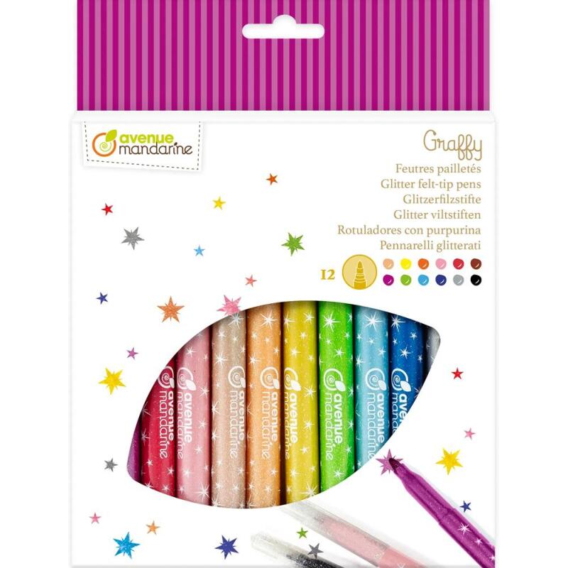 Pochette 12 feutres pailletés - Multicolore
