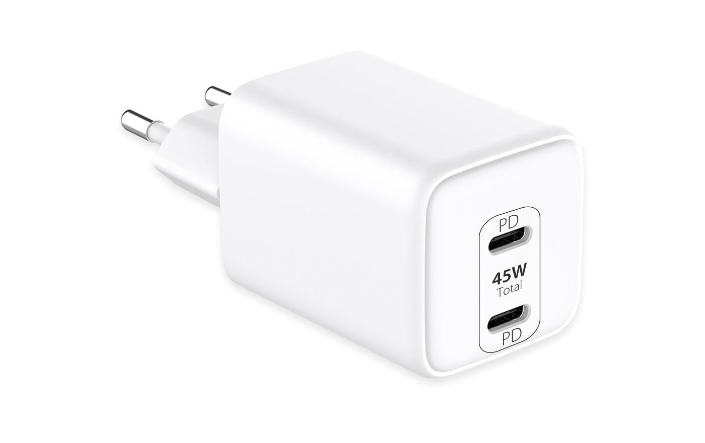 USB-Wandladegerät Dual Port GaN Power Adapter 3.0 45W, USB-CFür alle iPhone, iPad, AirPods, Powerbanks, etc.