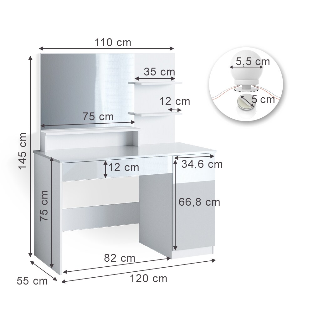 Vicco Schminktisch Frisiertisch Schminkkommode Elisa LED Beleuchtung