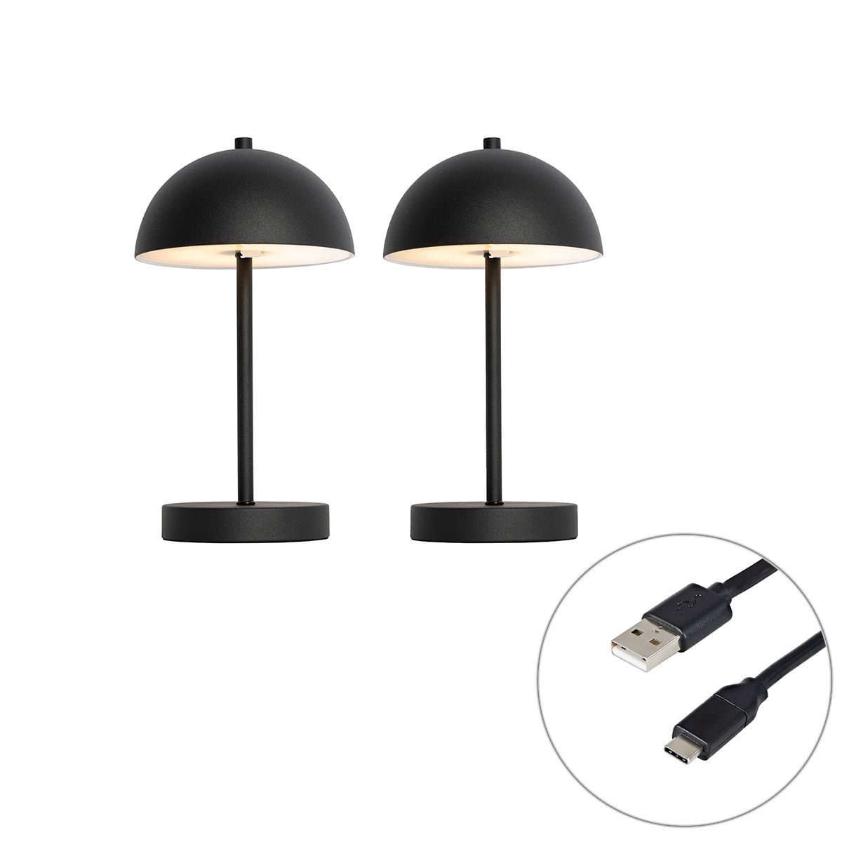 Set van 2 buiten tafellampen mushroom zwart oplaadbaar - Keira