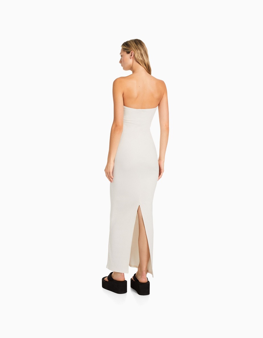 Vestido longo tomara que caia canelado
