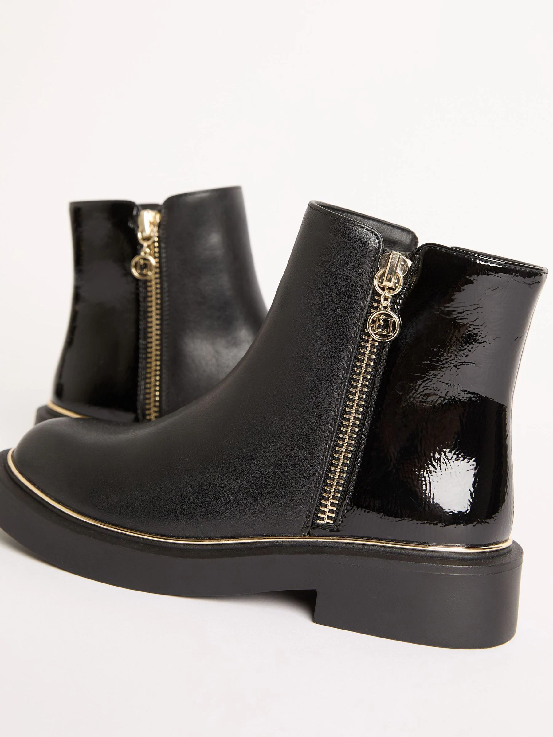 Lipsy Faux Leather Patent Contrast Zip Ankle Boots