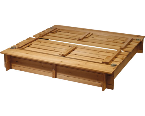 Zandbak met bankje en deksel, 118 x 118 x 21 cm, hout, vierkant, weerbestendig