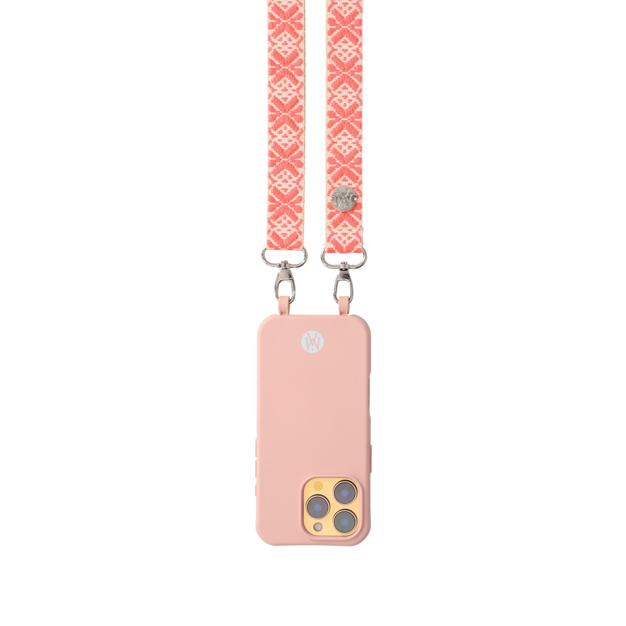 Handyband Handgemachtes Umhängeband für Handyhüllen Snowflake Silver - Ecru / Fluo Coral Design Assos