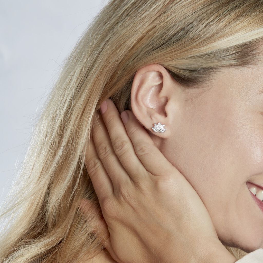 Boucles D'oreilles Puces Cassien Argent Blanc Oxyde De Zirconium
