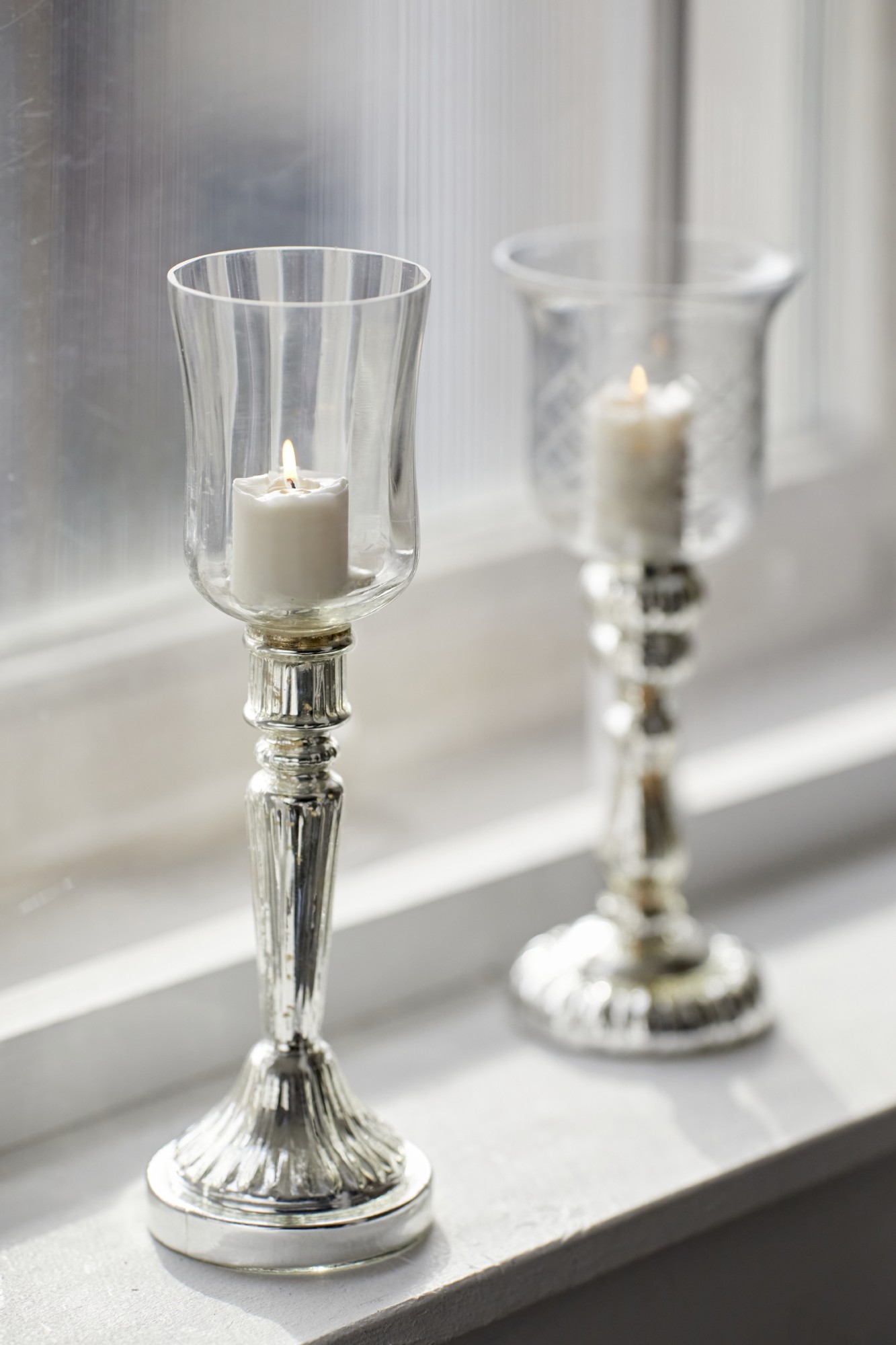 Windlicht 'Tajo', Glas, silbern, Ø 9 cm, H 32 cm von fischer's lagerhaus