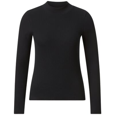 Damen-Rippenshirt Langarm, Schwarz
