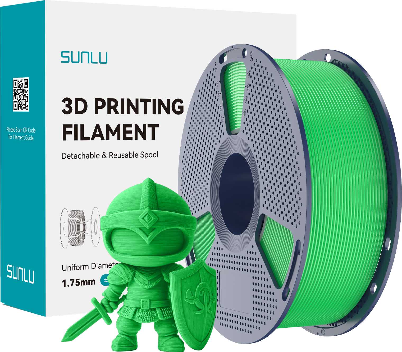 SUNLU  PLA+ Green, 1,75 mm / 1000 g    Modifiziertes PLA Filament mit hoher Zähigkeit