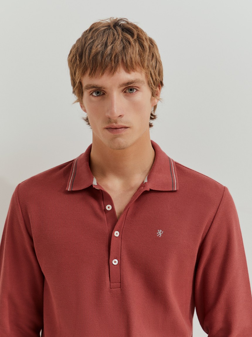 Polo manga comprida em pique regular fit