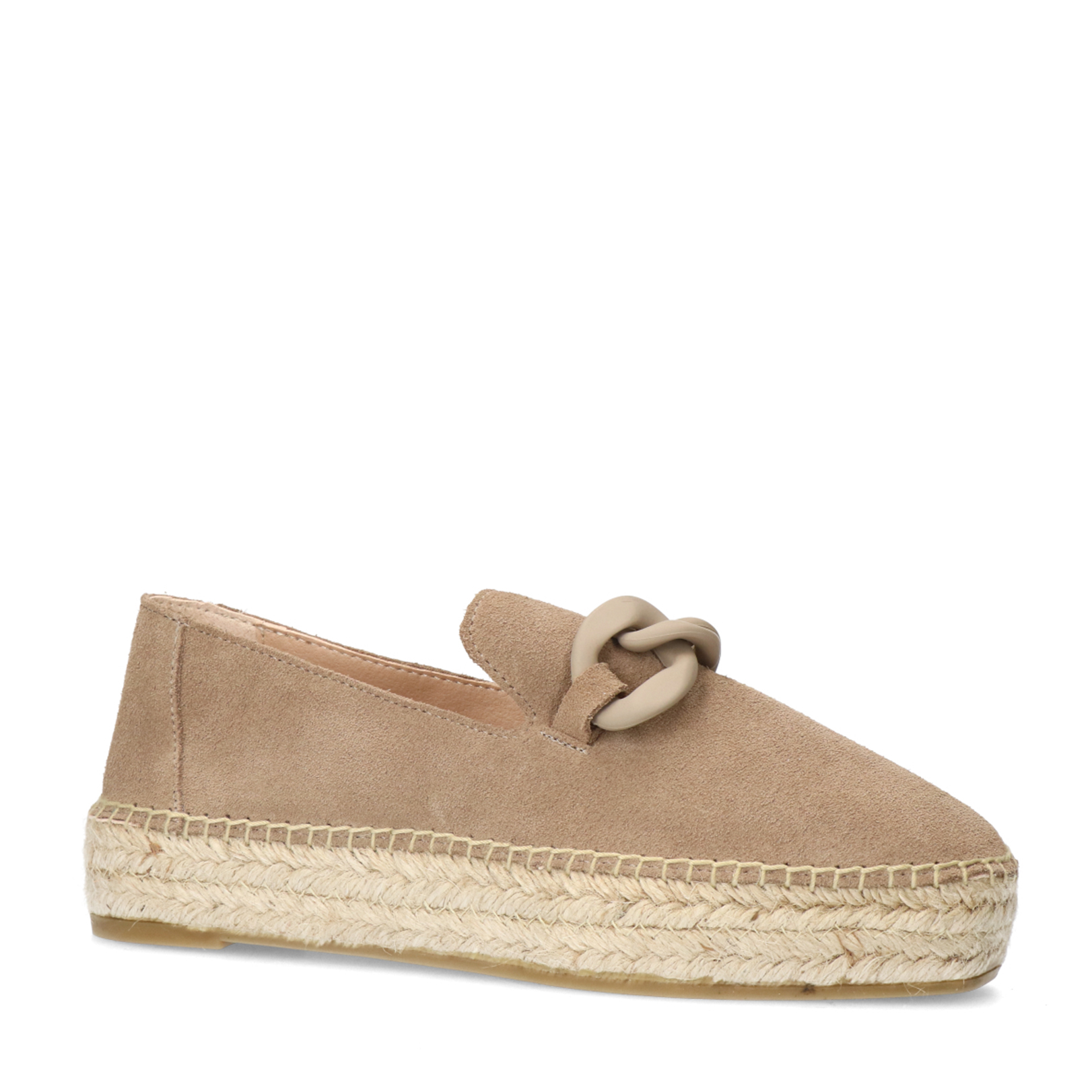 Taupe suède espadrilles met chain