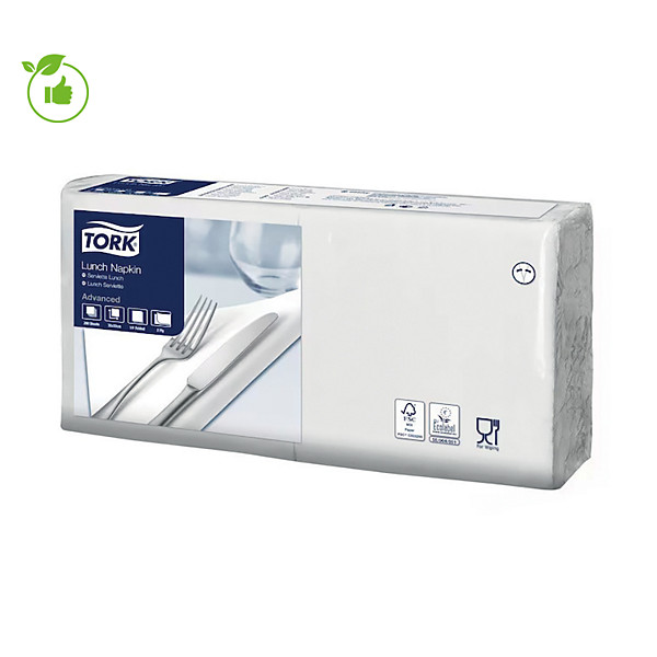 Serviettes de table en papier Lunch Tork, coloris blanc, le colis de 200